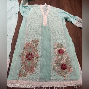 India Boutique Kids Dress in Light Blue with Floral Embroidery